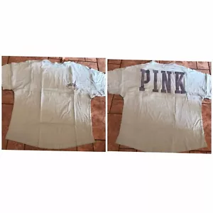 Neu mit Etikett Victoria's Secret T-Shirt PINK XL Varsity S/S Rundhalsausschnitt Tasche blau Brise Glanz - Bild 1 von 3