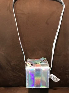 RAINBOW  SILVER IRIDESCENT PRETTY PACKAGE PURSE SHIMMER GLITTER BOW SUPER CUTE!! - Picture 1 of 5