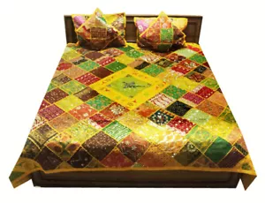5 PC HANDCRAFTED BEAD QUILT BEDSPREAD COVERLET BLANKET THROW FESTIVE SEASON GIFT - Picture 1 of 13