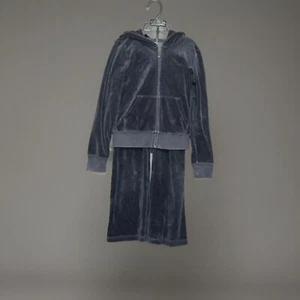 Y2K Juicy Couture Tracksuit Girls M /8/10 Navy Blue Plush Velour Jacket & Pants - Picture 1 of 14
