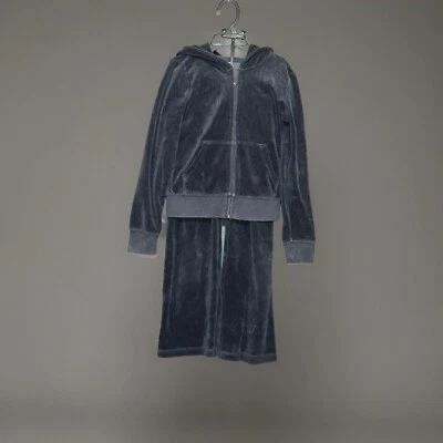 Jaqueta e calça de veludo de pelúcia azul marinho Y2K Juicy Couture Tracksuit meninas M/8/10 - Imagem 1 de 4
