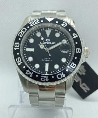 OROLOGIO UOMO DIVER AUTOMATICO LORENZ MVT SEIKO NH35A GHIERA GIREVOLE NERA ,DATA - Immagine 1 di 4