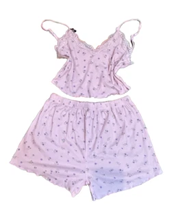 Vintage 00s Y2K Pointelle PJ Set Coquette Babydoll Pink Lace Paris One Size - Picture 1 of 3