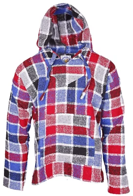 Sudadera con Capucha Baja Pullover Roja y Azul a Cuadros Sudadera con Capucha Chaqueta Baja Mexicana Foto 1 de 4
