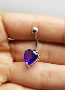 Heart Purple Crystal Stainless Steel Hypoallergenic Piercing Belly Button Body D - Picture 1 of 4