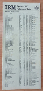 IBM System 360 Reference Data Card 1970s Vintage System/360 GX20-1703-9