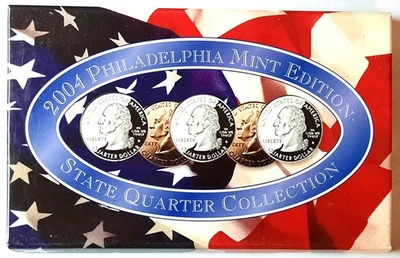 A COMPLETE 2004 P Five Coin "Brilliant Uncirculated" State Quarter Set Box & COA - Image 1 of 2