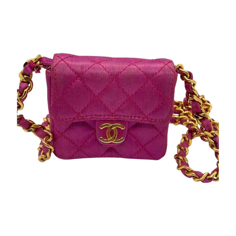 Bolso Bandolera CHANEL Matelasse Coco Mark Mini Cadena Rosa Rojo Satinado Usado Foto 1 de 4