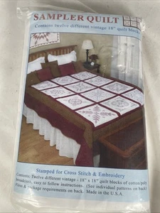 Jack Demspey Stamped Sampler Quilt Blocks 18"X18" 12 Vtg Patterns NOS - Picture 1 of 13