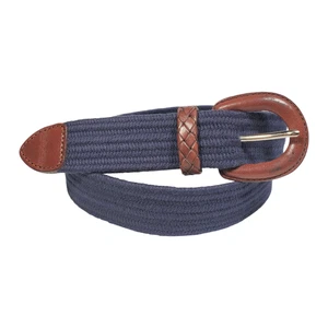 Cinturón Talbots Tejido Surcingle Mujer M Azul Marino Marrón Cuero Elástico Ajustable - Imagen 1 de 4