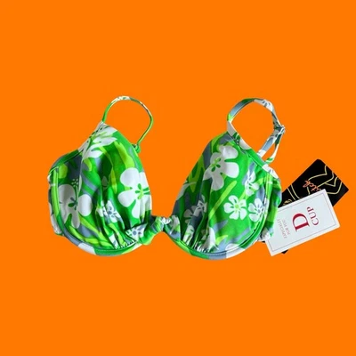 90's vintage tropical floral bikini top MEDIUM D cup california waves NWT - Image 1 of 4