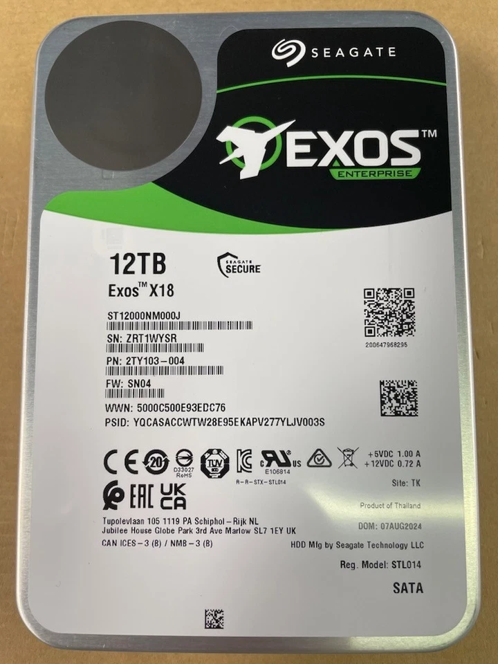 Seagate Exos X18 12TB,7200 RPM,3.5 inch Internal Hard Drive - ST12000NM000J - Image 1 of 1
