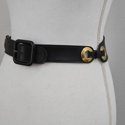 Cinturón negro vintage Whimsigoth Vibe talla XS 24"/25" cintura dorado herrajes remaches Foto 1 de 4