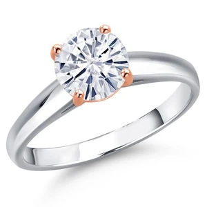 1.28 Ct Round Black Onyx 10K White and Rose Gold Solitaire Engagement Ring - Picture 1 of 7