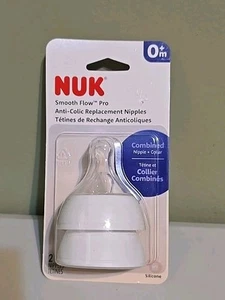 2 pezones NUK Smooth Flow Pro 0+m pezones de silicona anticólicos 2 collares - Imagen 1 de 2