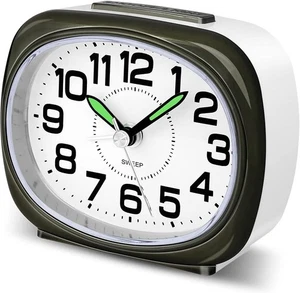 Silent Alarm Clocks Bedside Non Ticking Battery Powered Simple Analogue Alarm Cl - Picture 1 of 7
