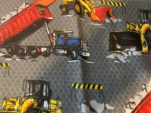 Construction Vehicles Scrap 18"x 22”, Cotton Fabric, Fat Quarter, truck tractor - Picture 1 of 1
