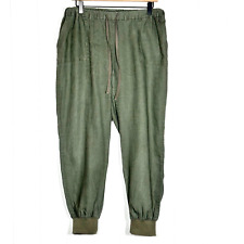 ELAN Womens Solid Olive Green Drawstring Joggers Pants 100% Linen Size Medium 10