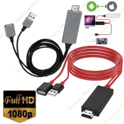1080P HD HDMI Mirroring Cable Phone to TV HDTV Adapter For iPhone/ iPad/Android - Image 1 of 4