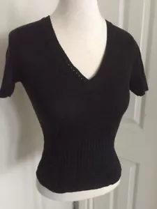 Mexx Top Women Size M. Black Knit Top Blouse Short Sleeve , V Neck, - Picture 1 of 5