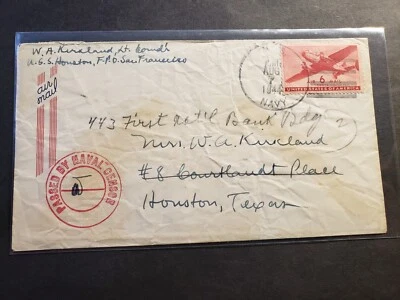 USS HOUSTON CL-81 Naval Cover 1944 Censored WWII Sailor's Mail - Image 1 of 2