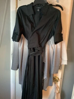 Vintage Alfani Wrap Dress Black Cotton Belted Size 14p - Image 1 of 4