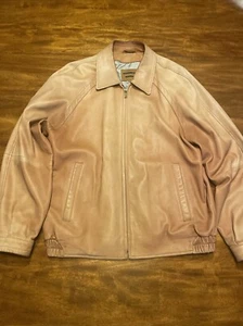 Robert Comstock Vertical Tan Soft Leather Jacket Size M Lambskin Biker - Picture 1 of 14