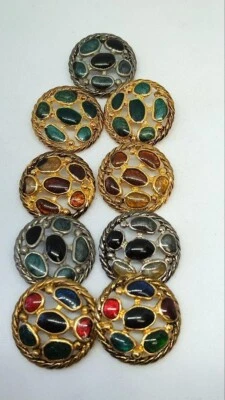 9pcs multi-colored 23mm bundle of resin buttons special vintage  buttons - Image 1 of 4