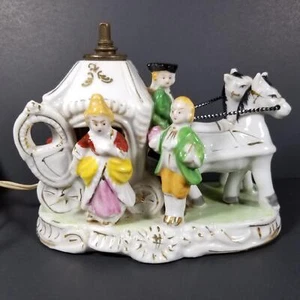 Vintage Schor Parcraft Nachtlicht viktorianisches Pferd gezogene Kutsche LAMPE Porzellan - Bild 1 von 10