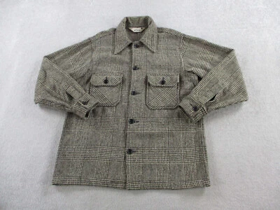 ВИНТАЖНЫЙ шерсти рубашка мужская средний коричневый черный Jac Mackinaw гончая шерсти 70-х - Изображение 1 из 4