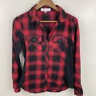 Eden & Olivia Women's Button Shirt Size S Red & Black Plaid Long Roll Tab Sleeve