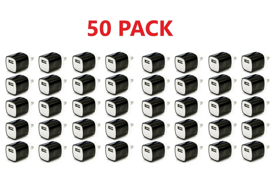 50x Black 1A USB Power Adapter AC Home Wall Charger US Plug FOR iPhone 5 6 7 8 X - Image 1 of 1