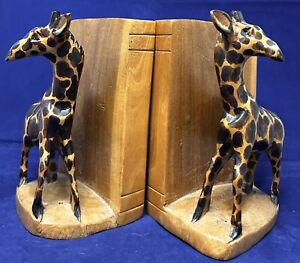Karibu Wooden Bookends Hand carved 3D African Animal