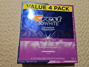Crest 3D White Advanced Luminous Mint Teeth Whitening Toothpaste, 3.7 oz 4 Pack - Picture 1 of 1