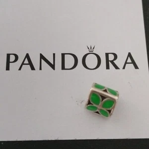 Pandora Retired Green Enamel Flower with Sterling Silver Bead - 790437EN03 - Picture 1 of 3