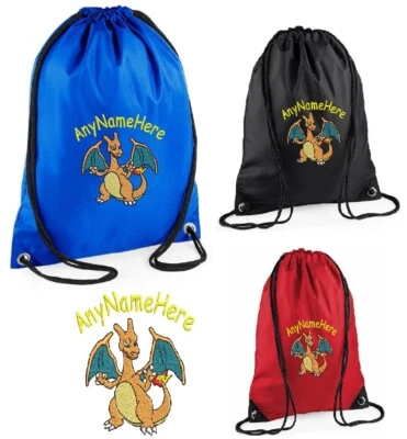 PERSONALISED  CHARIZARD from (POKEMON) EMBROIDERED DRAWSTRING BAG PE  BAG SWIM - Image 1 of 4