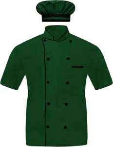 Men Chef Jacket Half Sleeves, 10 attractive Colors With Black Piping, Free Cap - Picture 1 of 44