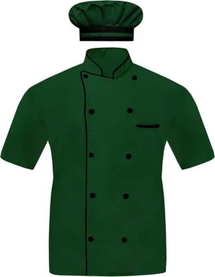 Men Chef Jacket Half Sleeves, 10 attractive Colors With Black Piping, Free Cap - Image 1 of 4