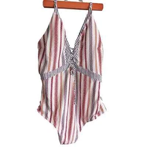 Traje de baño XL Jessica Simpson Boho de una pieza blanco cuello en V nuevo sin etiquetas - Imagen 1 de 7