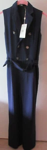 NWT Ralph Lauren Sz 2 Navy Blue Silk Jumpsuit Sleeveless Lined Buttons Belt Pkts - Picture 1 of 12