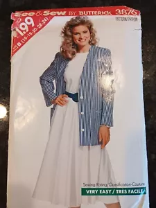 BUTTERICK #3876 UNGESCHNITTEN (1989 DRUCK) DAMENJACKE, SHIRT, ROCK GRÖSSE B (16-24) - Bild 1 von 1