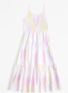 Abercrombie & Fitch smocked embroidered maxi dress White Pink Size 11/12 - Picture 1 of 4
