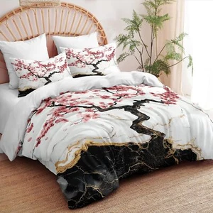 Black Marble Comforter Set King Size,Pink Cherry Blossom Bedding Set for Wome... - Picture 1 of 6