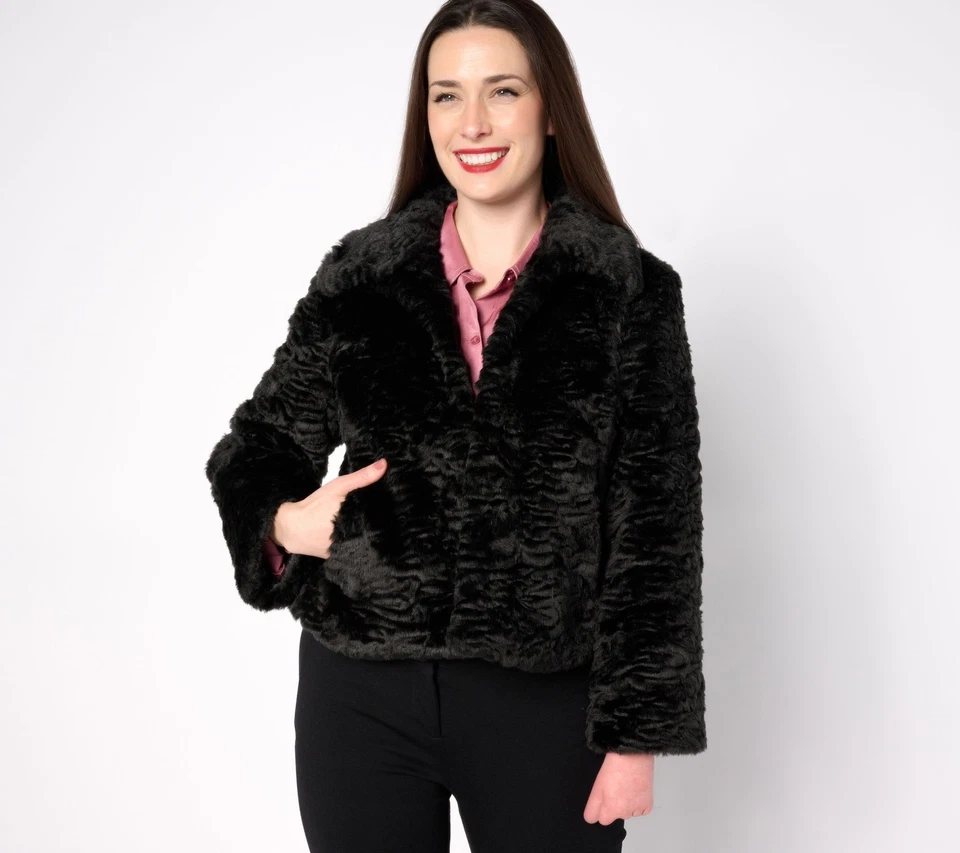 Dennis Basso Madison Avenue Faux Persian Jacket Black XS New - Image 1 of 1