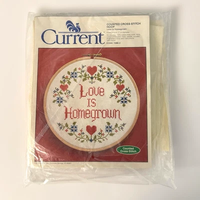 New COUNTED CROSS STITCH HOOP Two KITS Love is Homegrown & Happiness is Homemade - Image 1 of 4