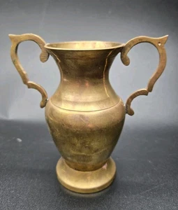 Vintage kleine massive Messing Doppelhenkel Vase mit geriffeltem Rand 60er Jahre - Bild 1 von 8