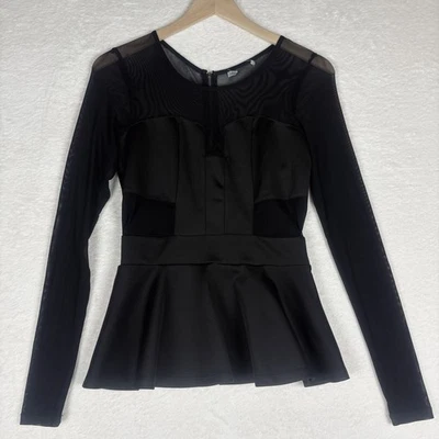 Vtg Y2K Charlotte Russe Top M Black Peplum Sheer Back Whimsigoth Fairy Grunge - Imagem 1 de 4