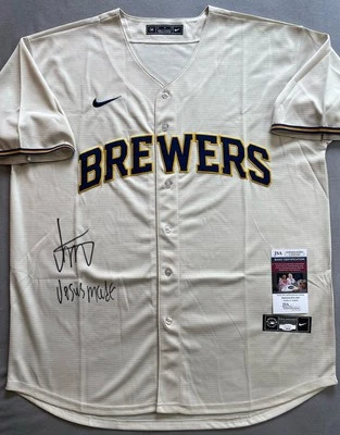 MILWAUKEE BREWERS- JESUS MADE AUTOGRAPH CREAM NIKE JERSEY JSA CD81266 - Image 1 of 3