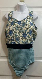 Lands’ End Swimsuit Women’s Plus One Piece Size 20W Blue Check Floral Plaid - Picture 1 of 2