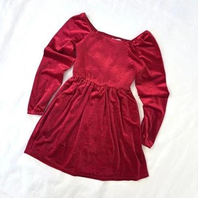Vestido ajustado de terciopelo rojo manga larga fiesta Navidad talla 10 para niña Foto 1 de 4